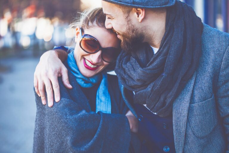 Happy couple hugging